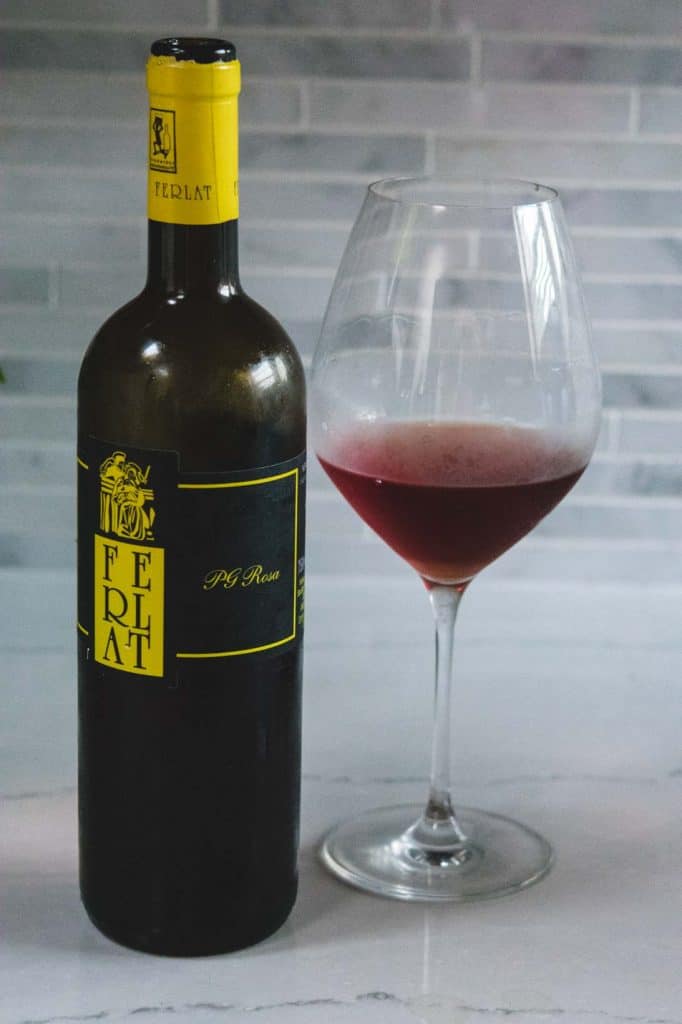 Ferlato Silvano PG Rosa wine bottle and glass of wine