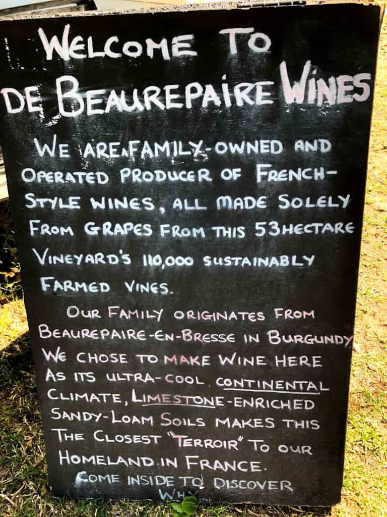 Welcome sign at De Beaurepaire winery