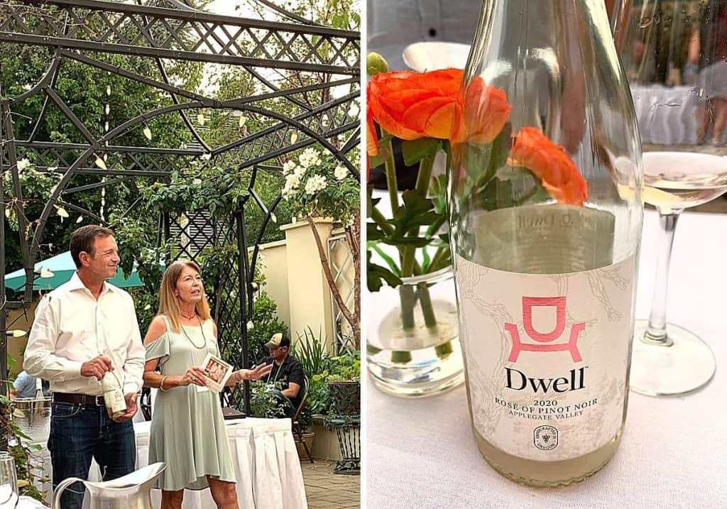 Owners of Dwell Wines and bottle of Rose of Pinot Noir