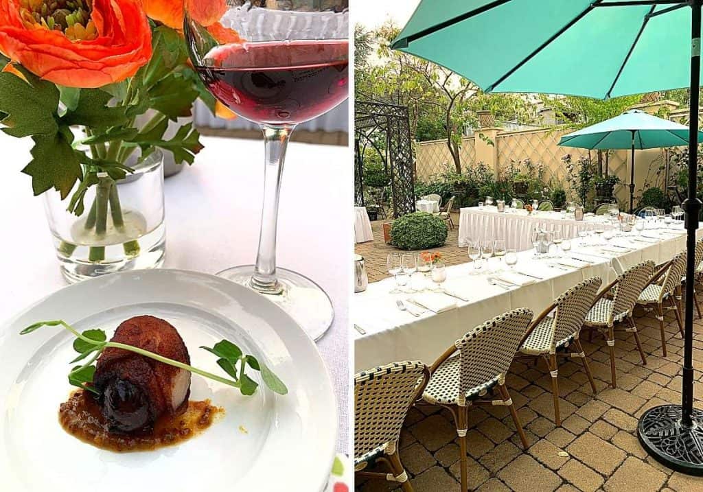 Bacon wrapped date and table setting for wine tasting