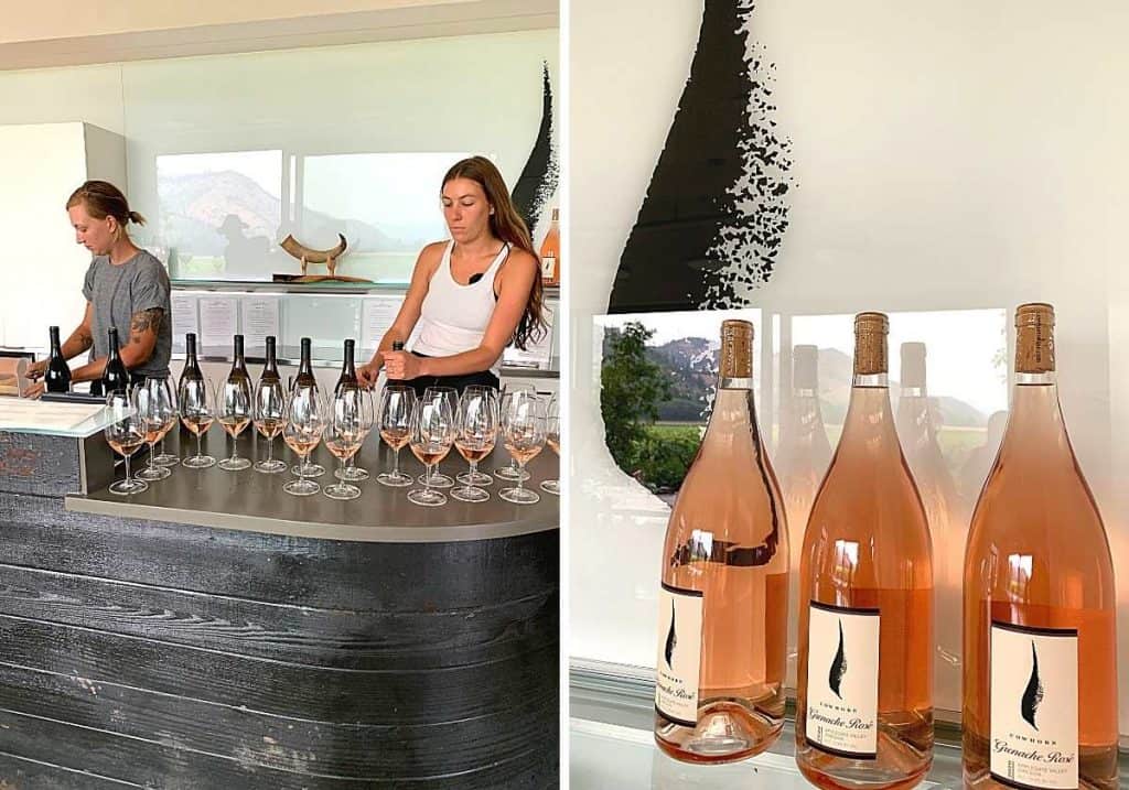 Cowhorn tasting room and magnun bottles of Grenache rose