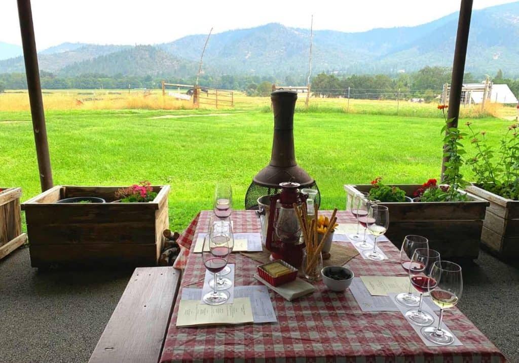 wine tasting table at Plaisance Ranch