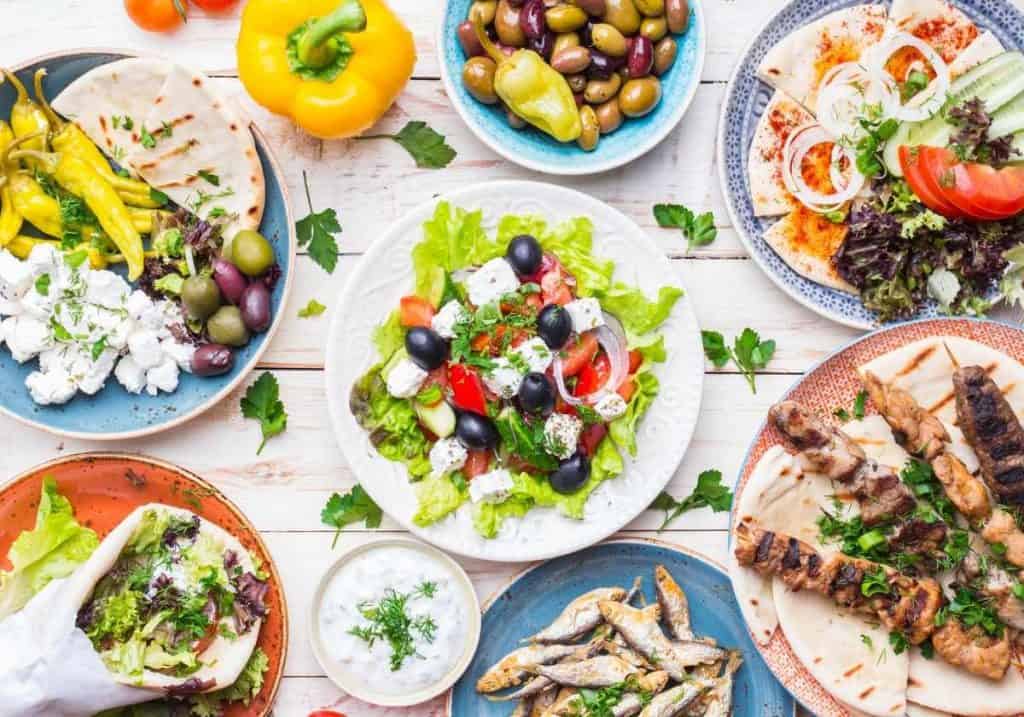 various plates of Greek food