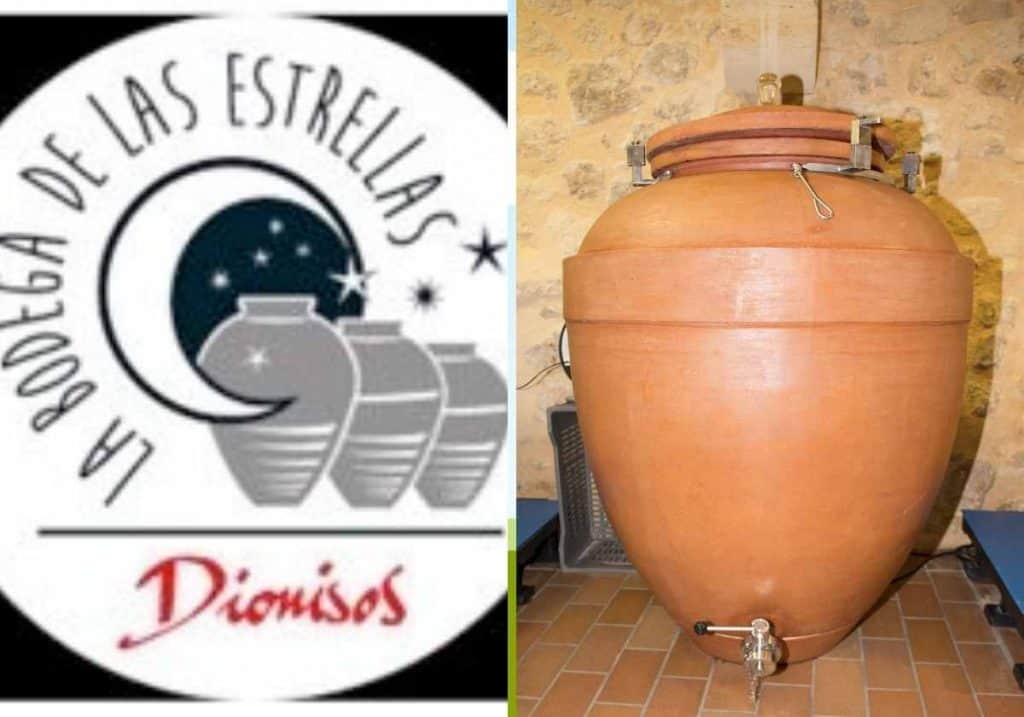 La bodega de las estrellas wine label and amphora clay jar