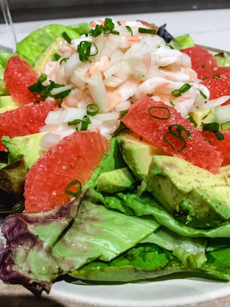 Ceviche prawns with grapefruit and avocado salad