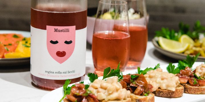 Mustilli pet nat rose with plant based appetizers