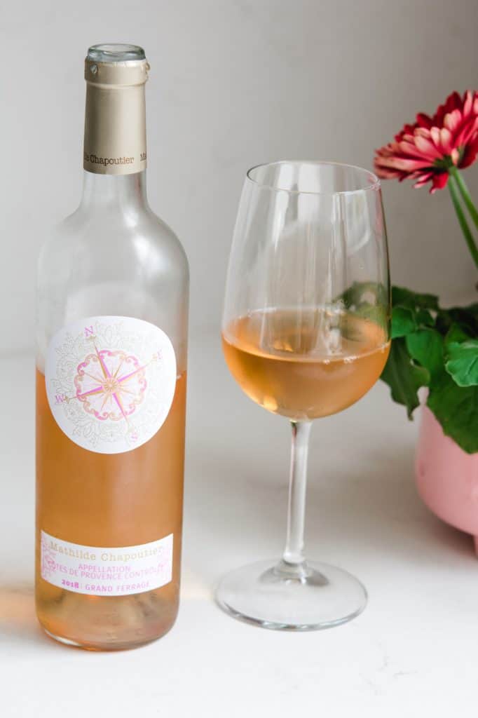 2018 Mathilde Chapoutier Grand Ferrage Rose wine bottle and glass