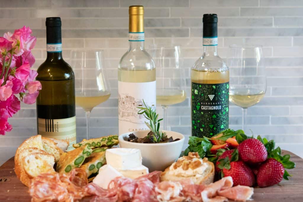 3 bottles of Orvieto DOC white wines with charcuterie board