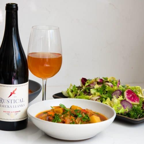 Slovakian sauerkraut soup wtih Princess Rustical wine