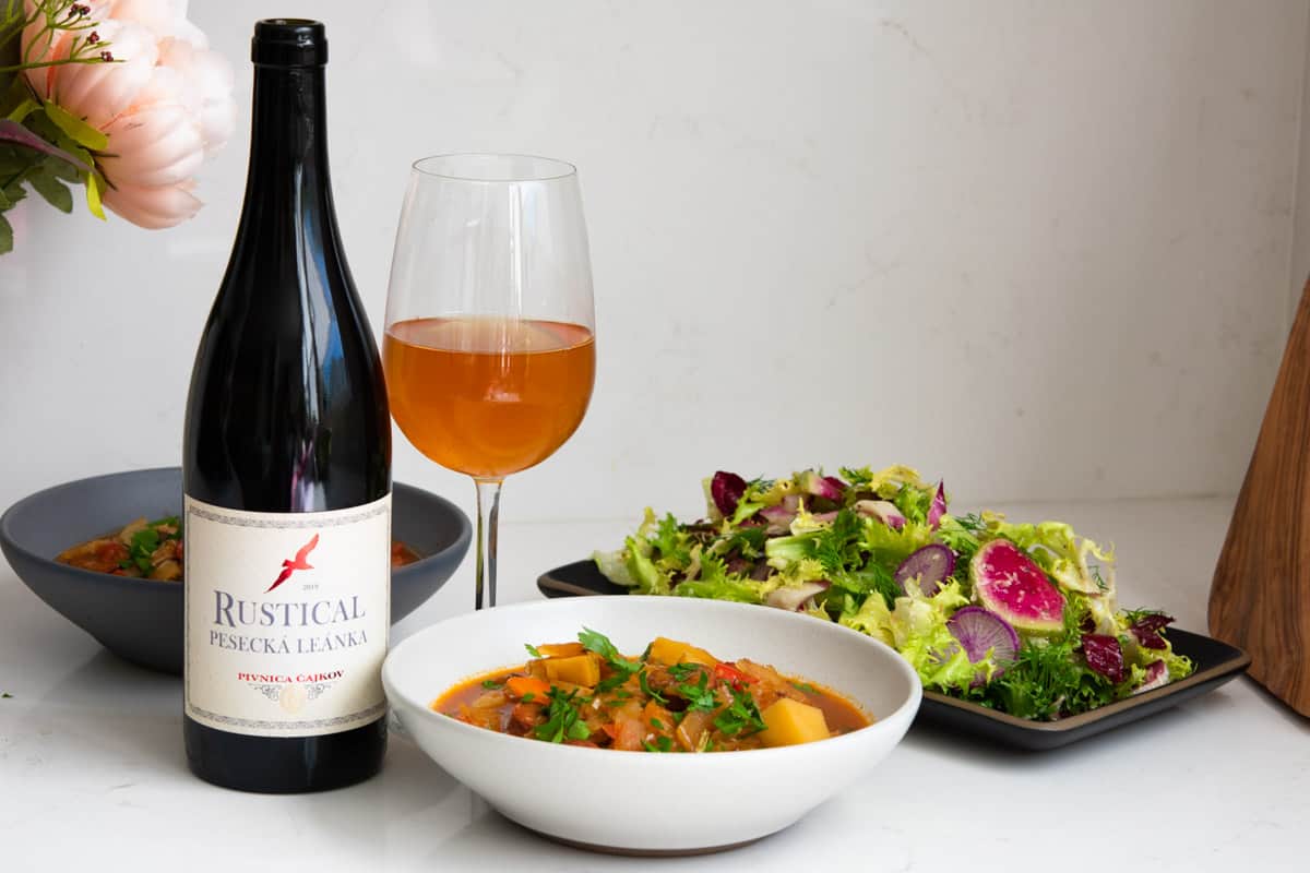 Slovakian sauerkraut soup wtih Princess Rustical wine