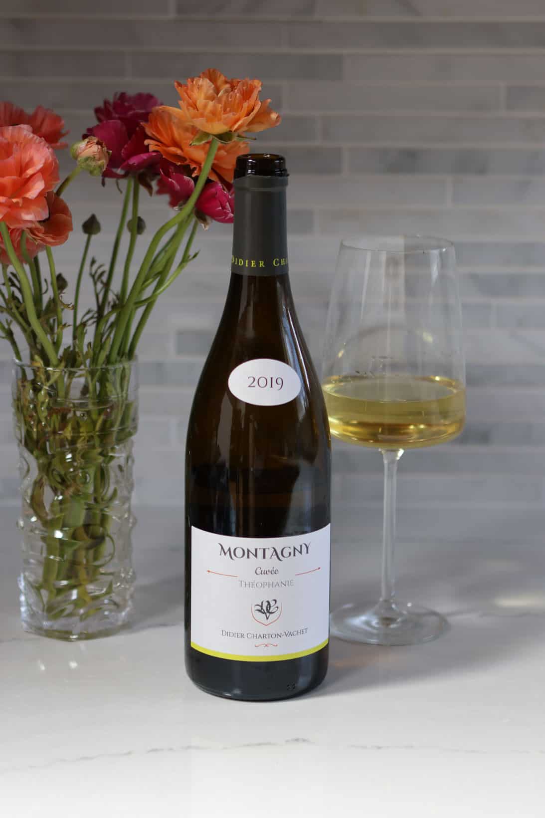 2019 Montagny Chardonnay bottle and glass of wine