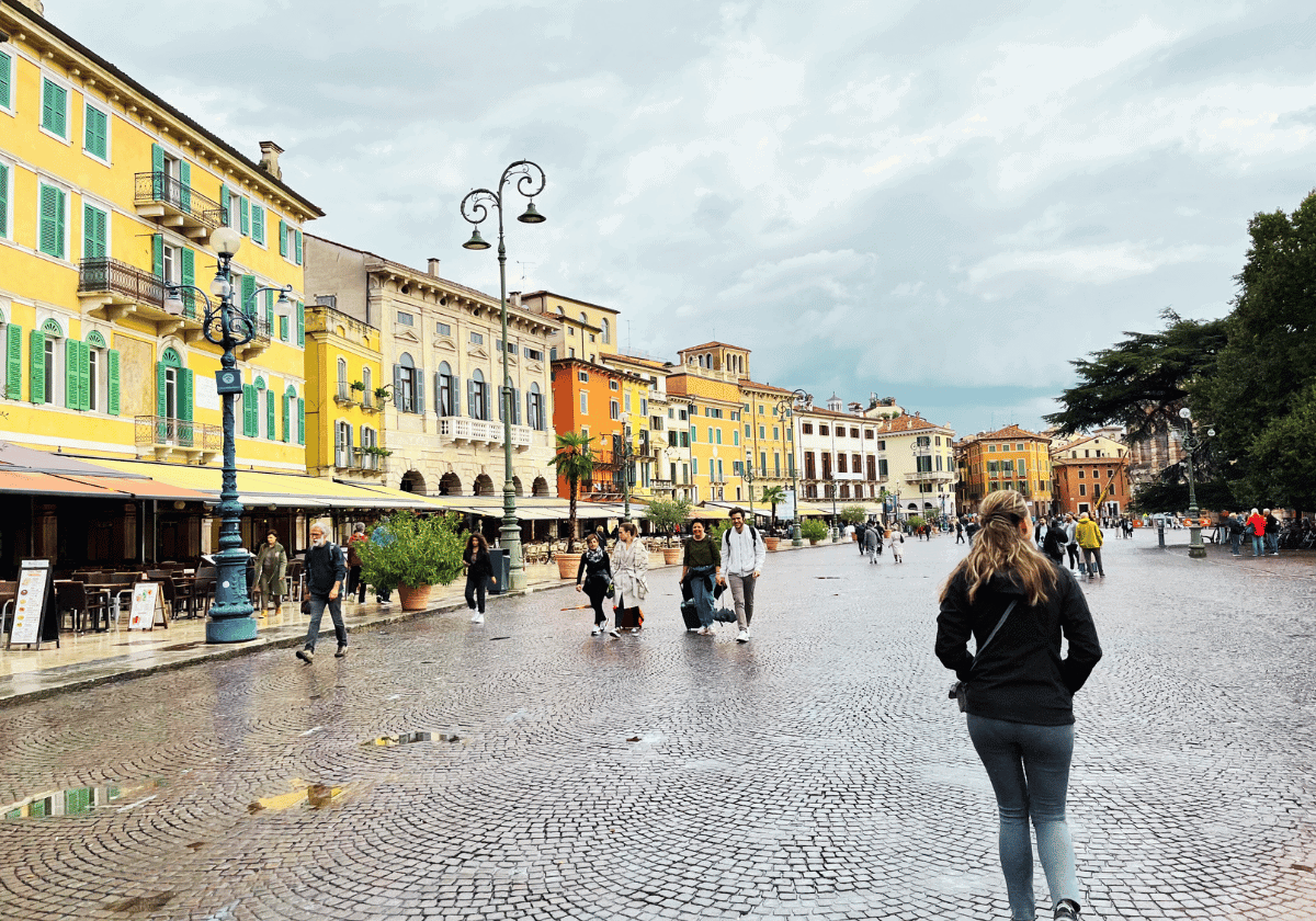Cobblestone road and buildings in Verona, italy