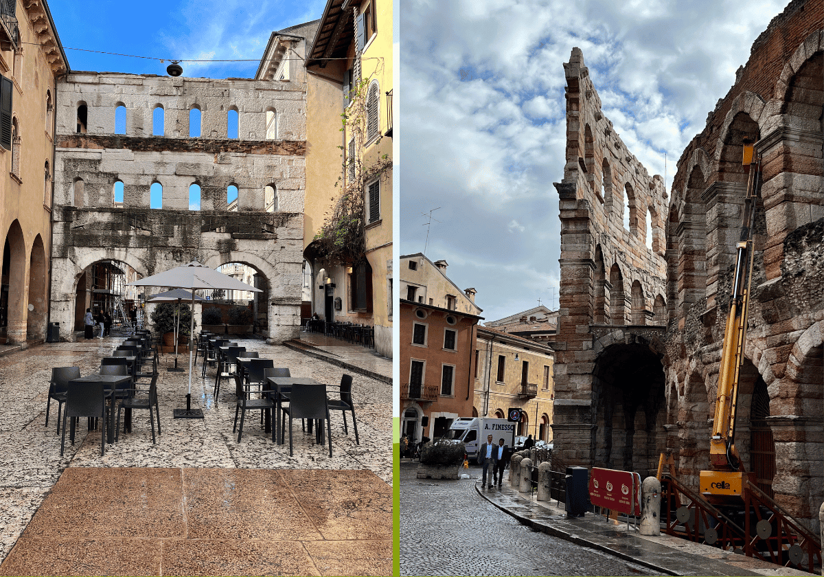 side by side vertical pictures of town of Verona