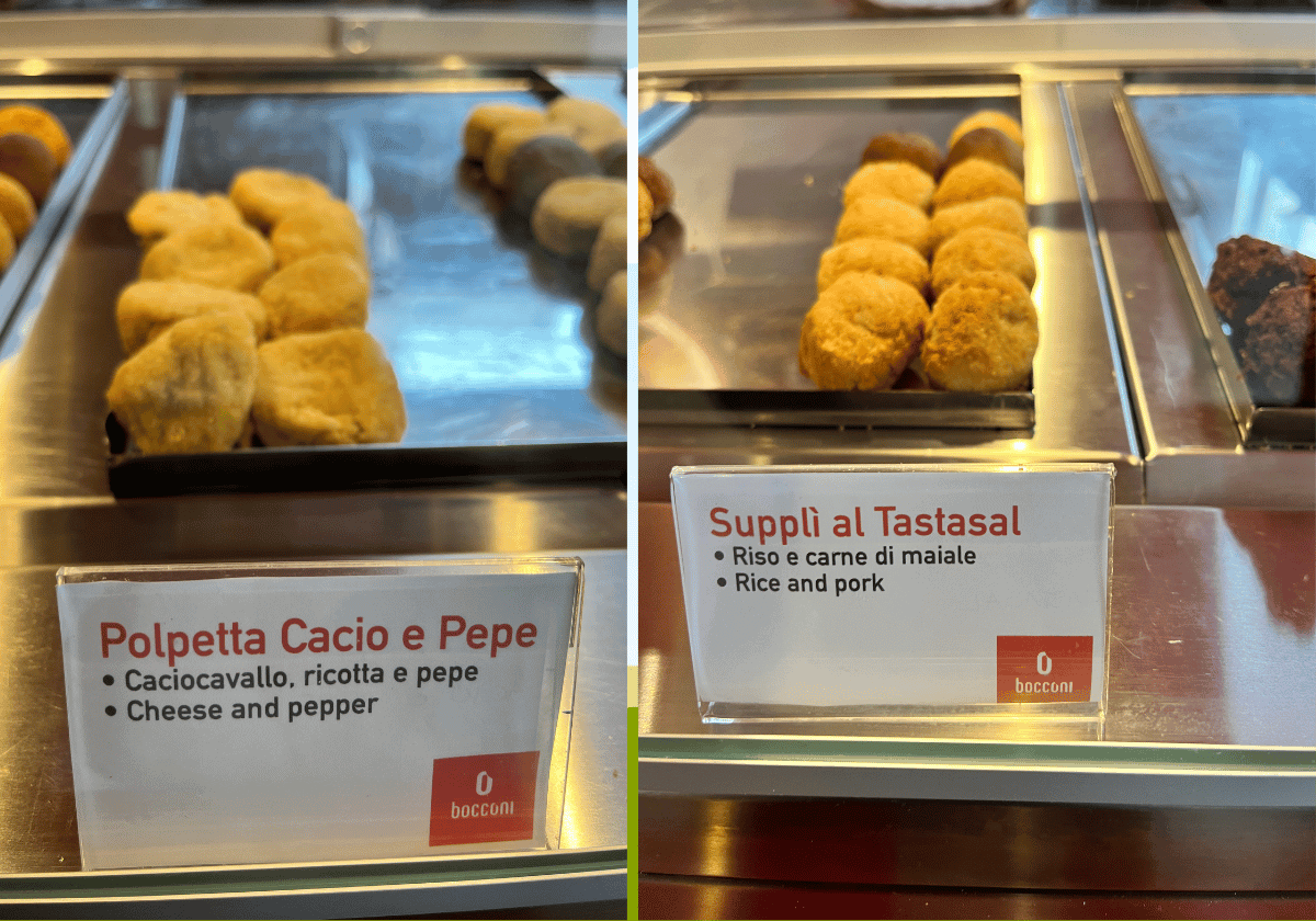 Different flavors of arancini at a cafe in Verona, Italy