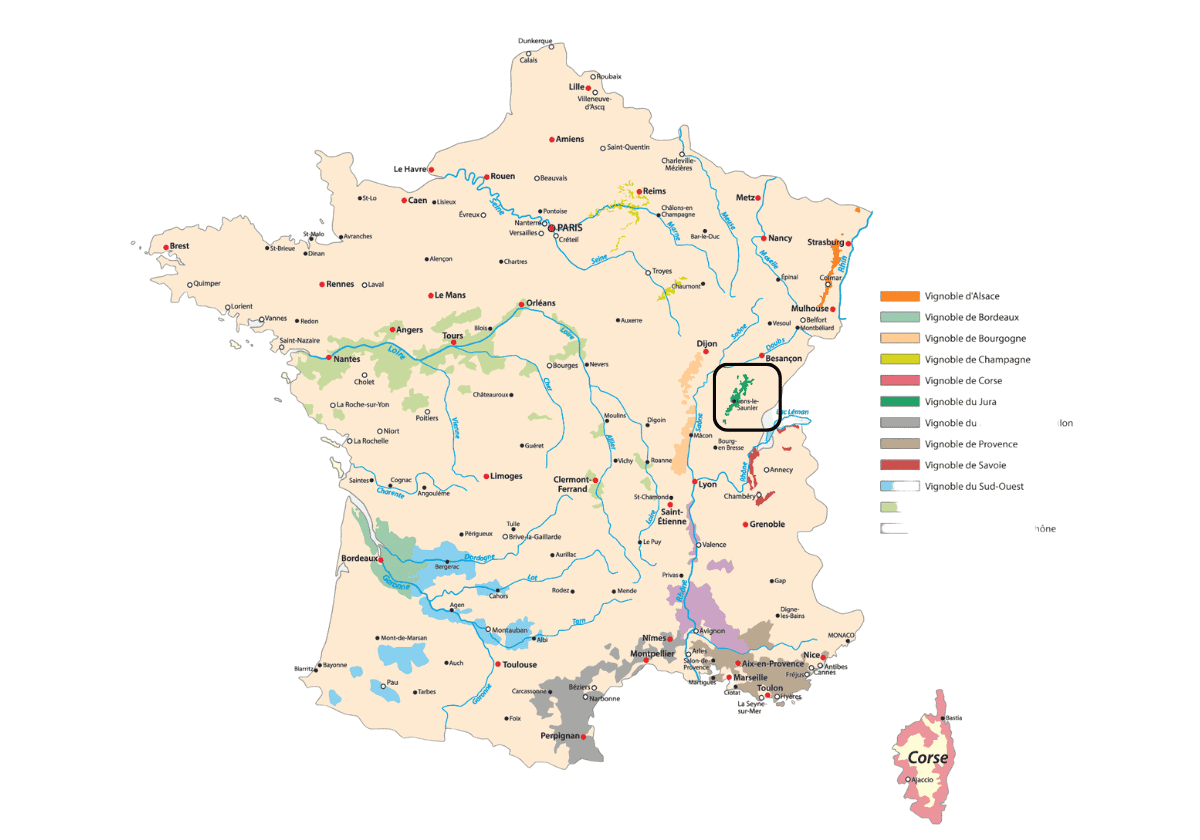 The map of france with the different regions.